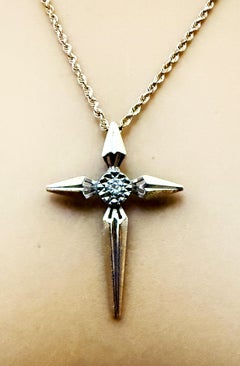 14k Yellow & White Gold .03 Carat Halo Diamond Cross Necklace 20"