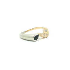 14k Yellow & White Gold 0.37ctw Sapphire w/ Diamond Wavy Freeform Band Ring