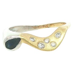 14k Yellow & White Gold 0.37ctw Sapphire w/ Diamond Wavy Freeform Band Ring