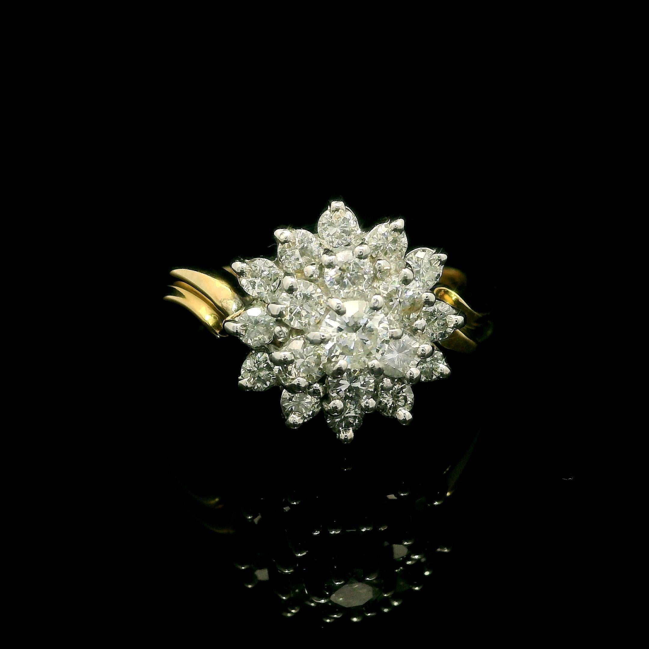 -Pierre(s) : -
(19) Diamants naturels authentiques - taille ronde brillante - sertis - couleur H/I - pureté I1-I2
Poids total en carats : 0,80ctw (approx.)

MATERIAL : Or jaune 14k avec partie supérieure en or blanc
Poids total : 5,40
