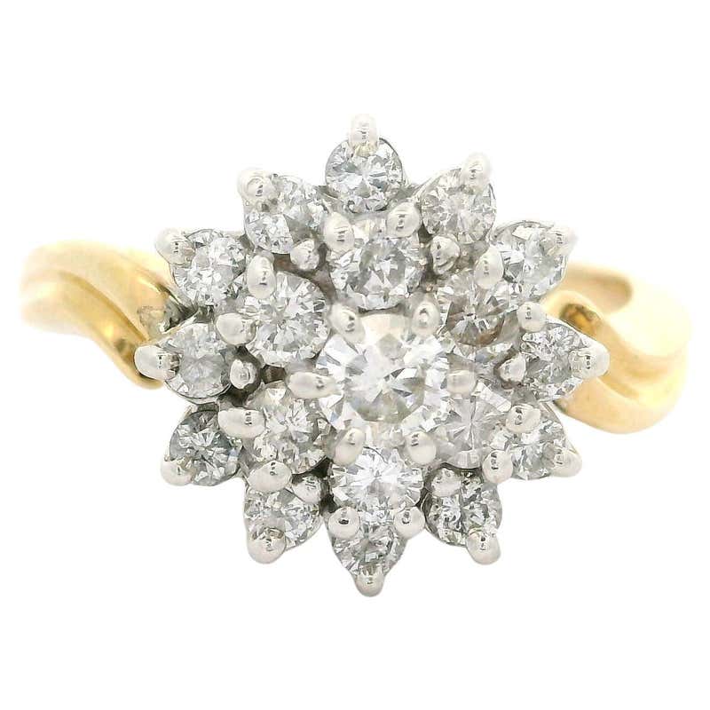 Platinum 18k Gold Gia Yellow Diamond W/ White Diamond Cluster Flower ...