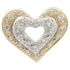 14k Yellow White Gold 0.85ctw Fiery Pave Diamond Dual Puffed Heart Slide Pendant