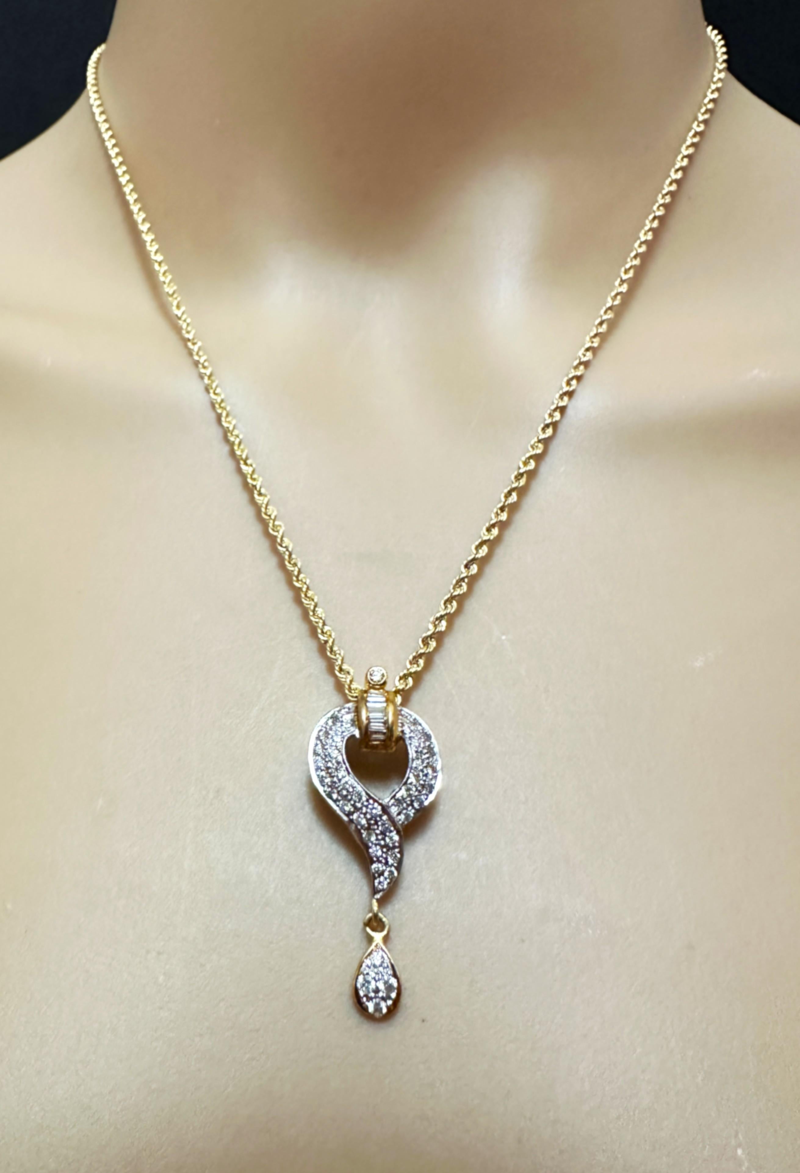 Art Deco 14K Yellow & White Gold 1 Carat Diamond Pendant Necklace - Hallmarked For Sale