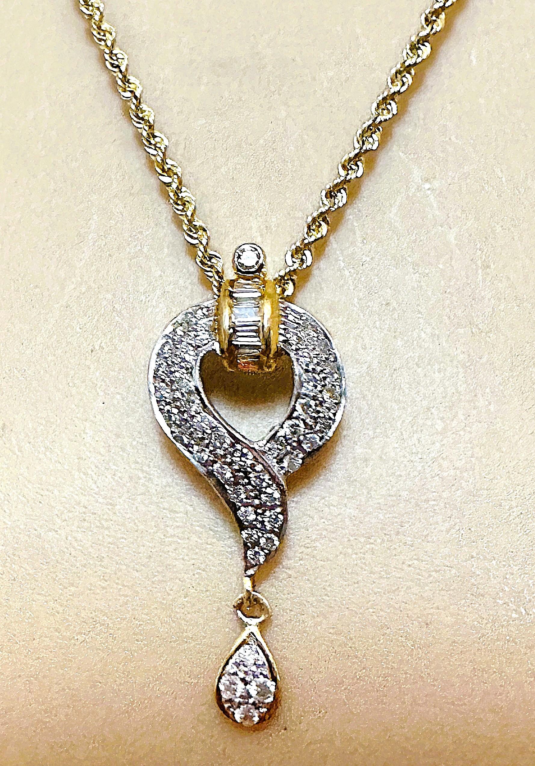 Brilliant Cut 14K Yellow & White Gold 1 Carat Diamond Pendant Necklace - Hallmarked For Sale