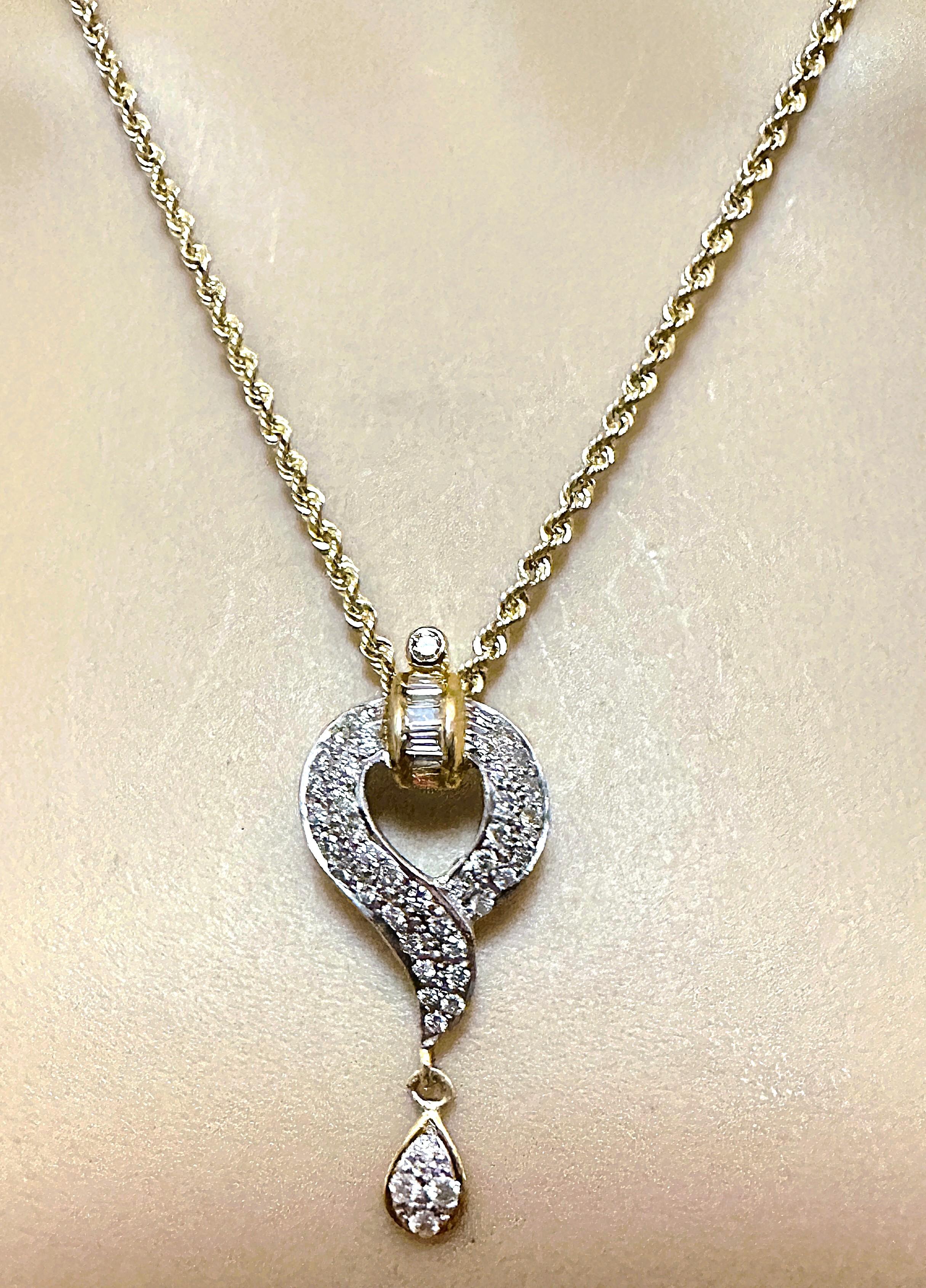 14K Yellow & White Gold 1 Carat Diamond Pendant Necklace - Hallmarked In Excellent Condition For Sale In Eagan, MN