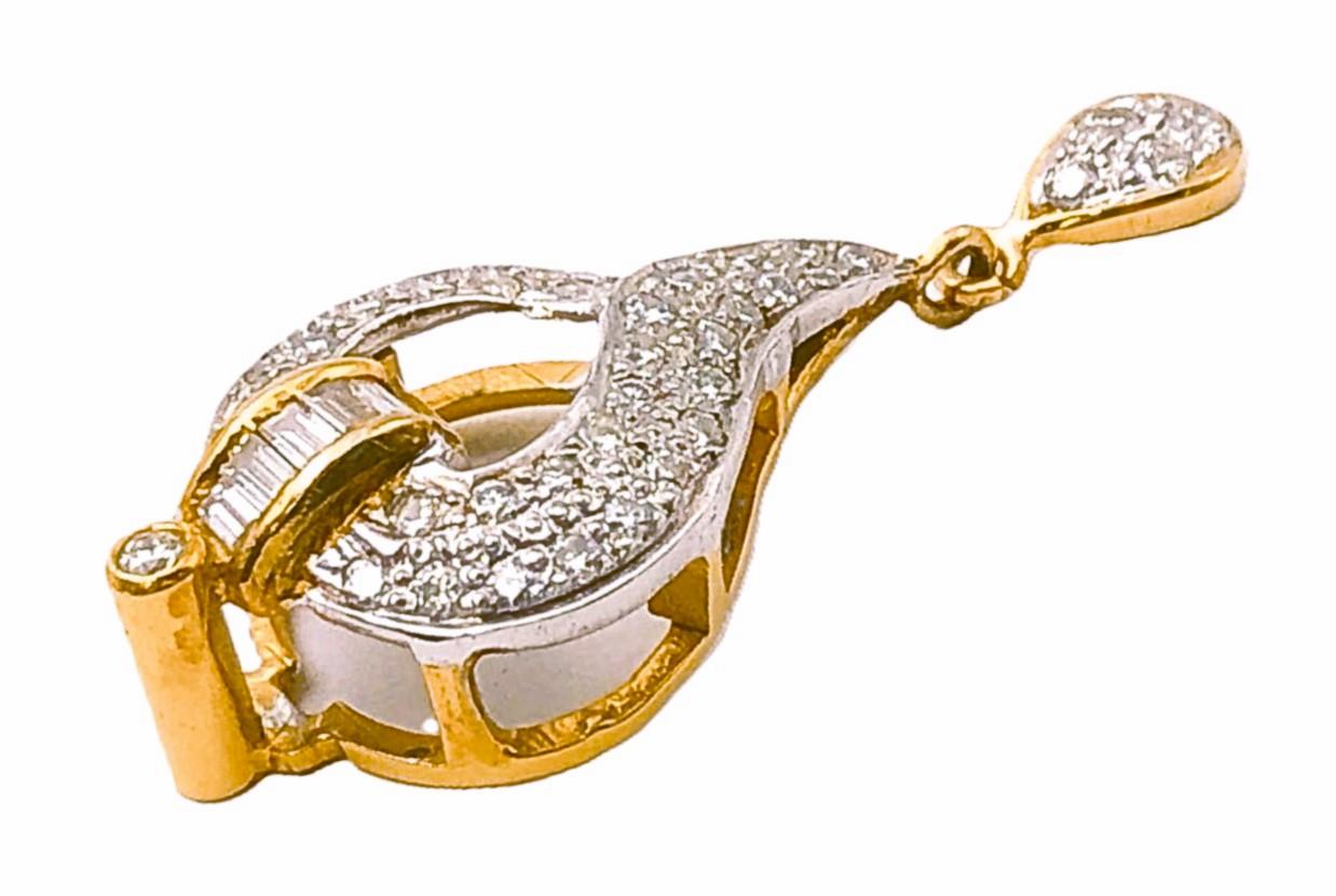 Women's 14K Yellow & White Gold 1 Carat Diamond Pendant Necklace - Hallmarked For Sale