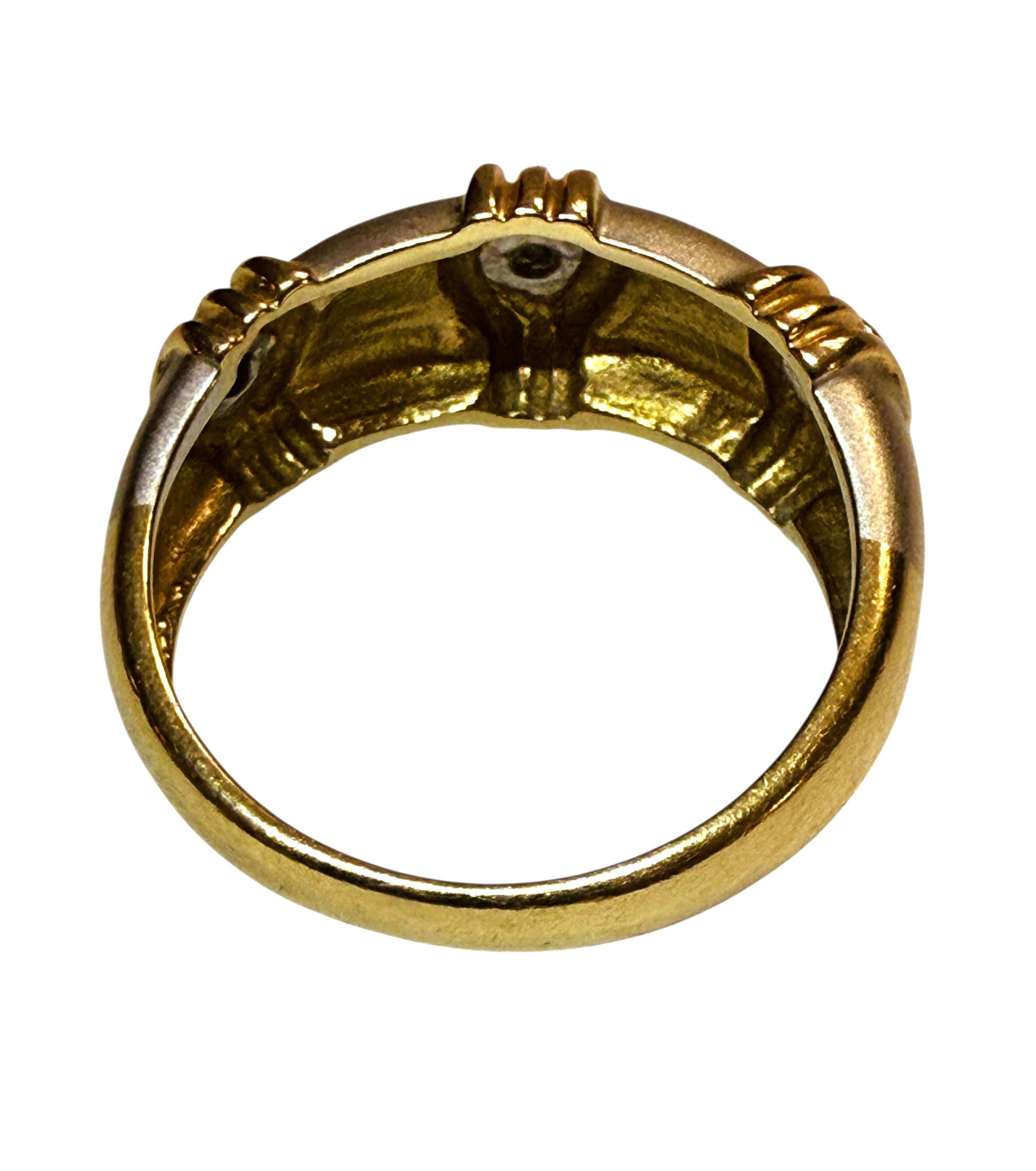 Art Nouveau Anello in oro giallo e bianco 14k con diamante da 0,10 carati, misura 6,5 in vendita