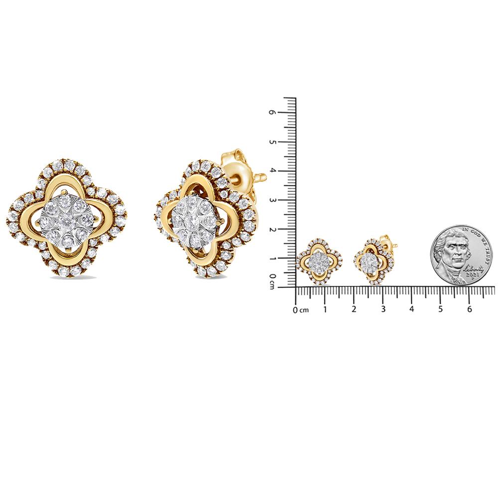 14 Karat Gelb- und Weißgold 1,0 Karat Diamant Vintage-Halo-Ohrstecker Damen