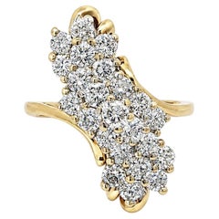 14k Yellow & White Gold 1.40ctw Fiery Diamond Long Wavy Cluster Cocktail Ring