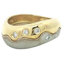 14k Yellow & White Gold .15ctw Diamond Dual Finish Puzzle Wavy Band Ring