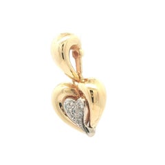 14k Yellow & White Gold .15ctw Pave Diamond Puffed Heart Pendant Charm