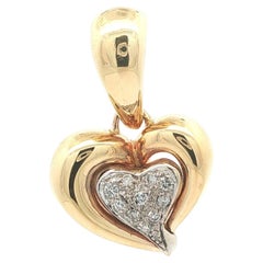 14k Yellow & White Gold .15ctw Pave Diamond Puffed Heart Pendant Charm