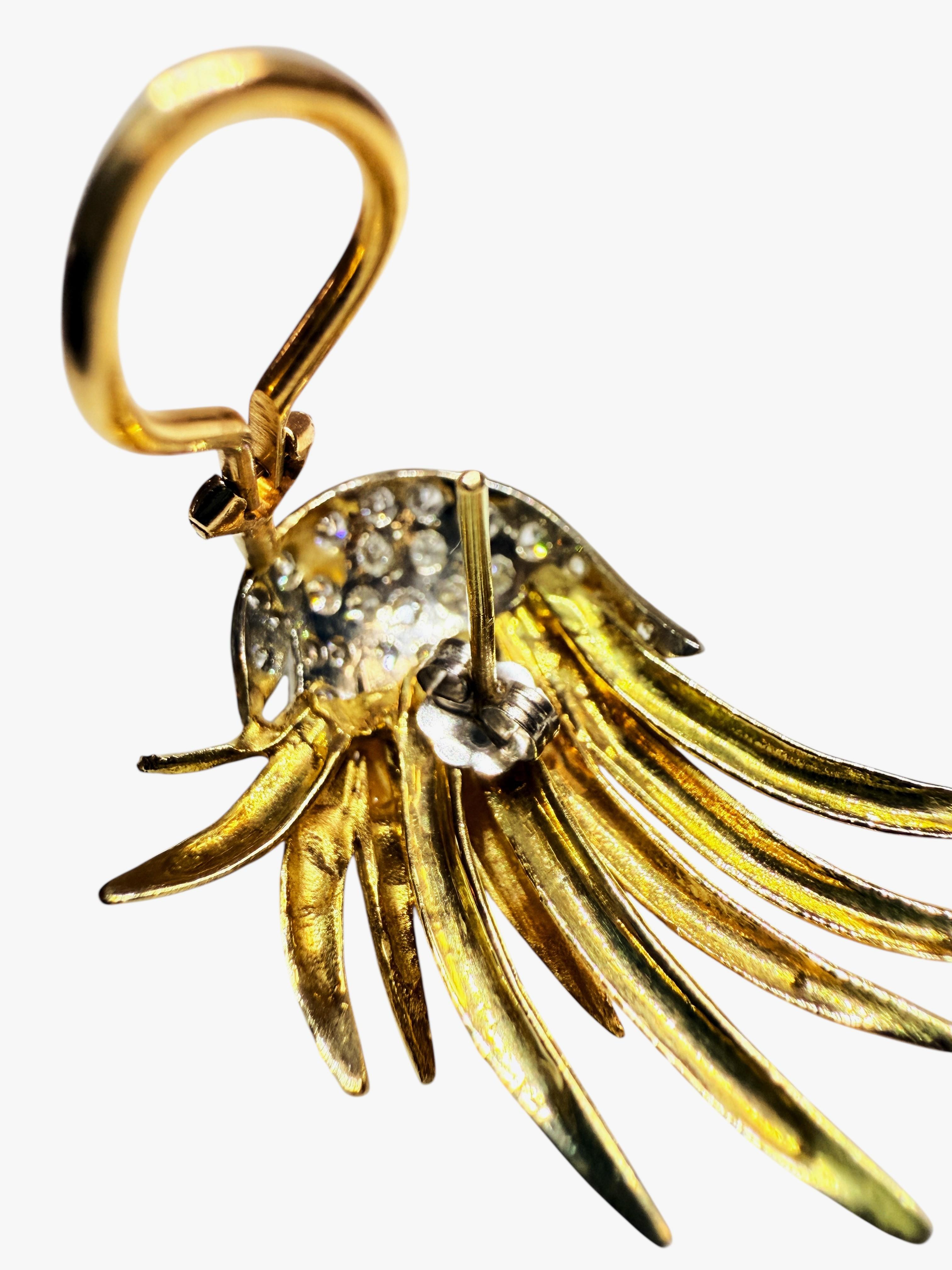 Boucles d'oreilles Omega en or jaune et blanc 14K avec 2 carats de diamants 13.60 Grammes en vente 5