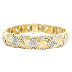 14k Gelb & Weißgold 2,9ctw Diamond Wide Grooved X Link Geometrisches Armband
