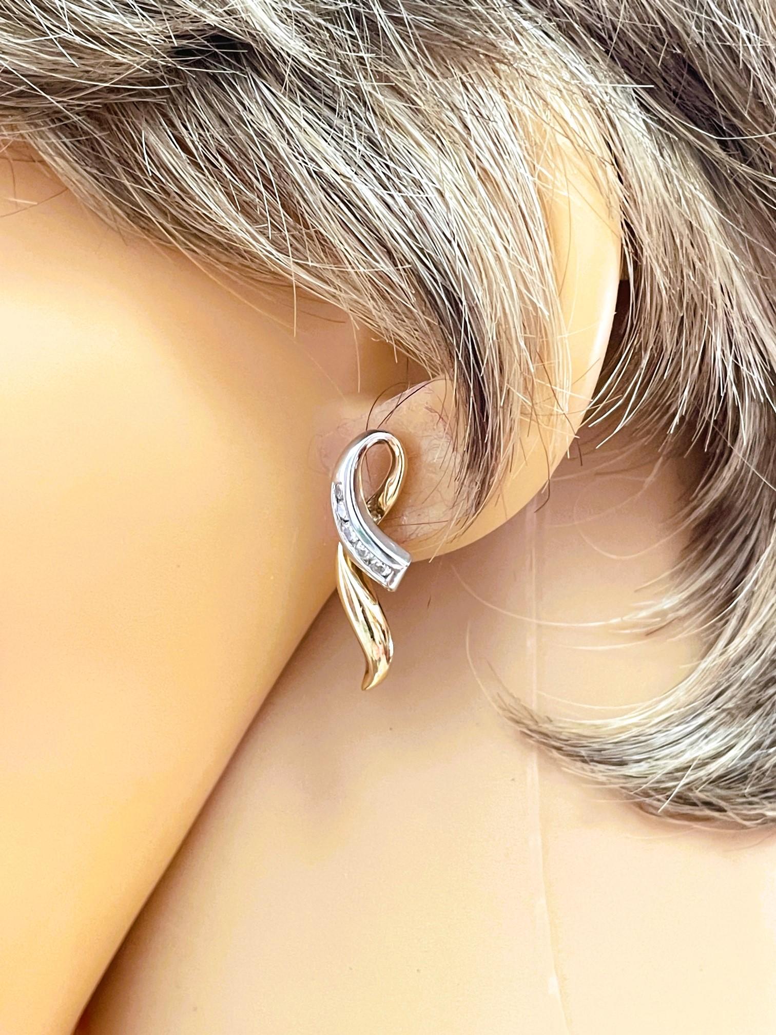 14k Yellow & White Gold .56ct Brilliant Diamond Channel Earrings 2