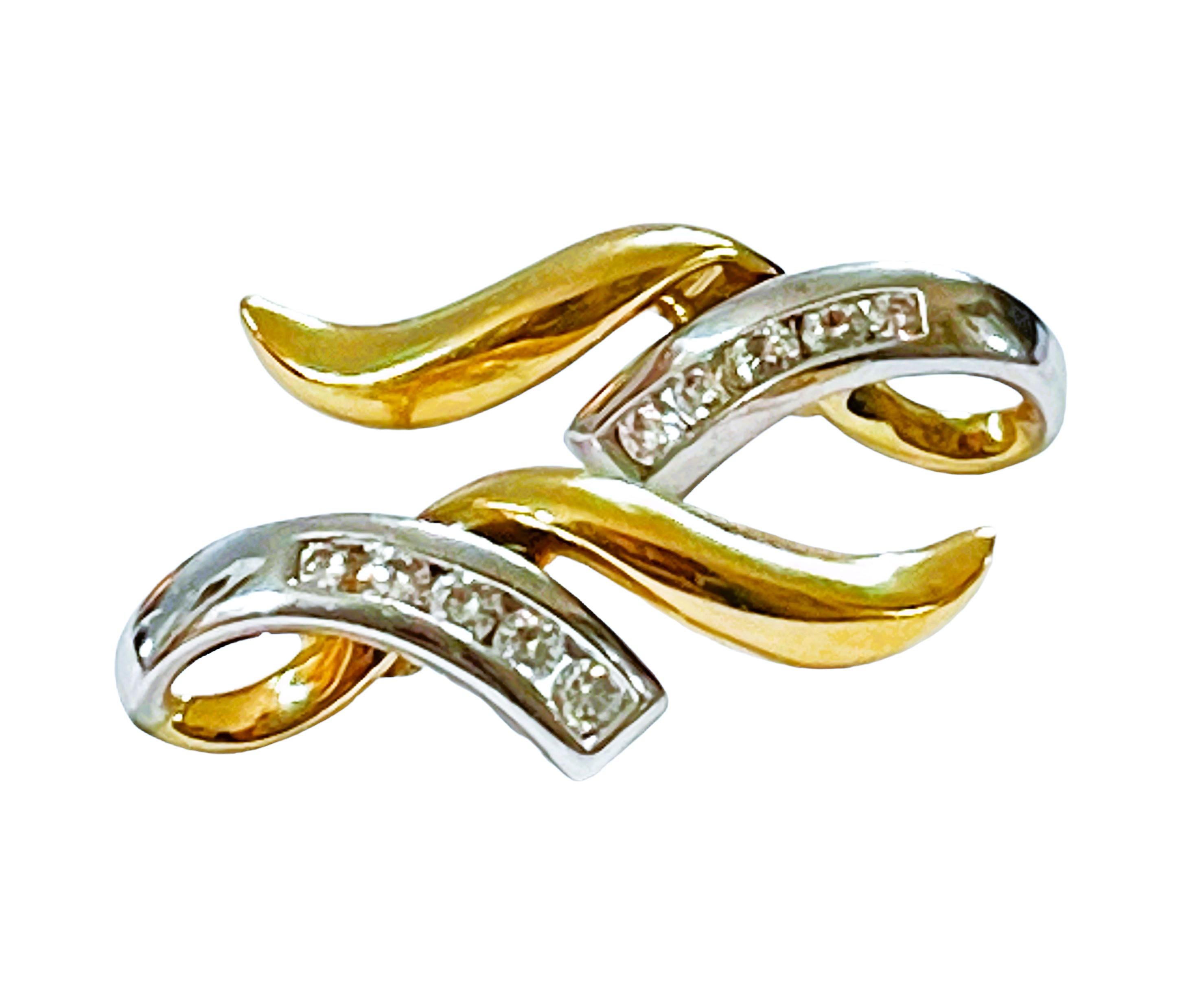Women's 14k Yellow & White Gold .56ct Brilliant Diamond Channel Earrings