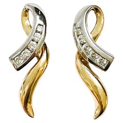 14k Yellow & White Gold .56ct Brilliant Diamond Channel Earrings