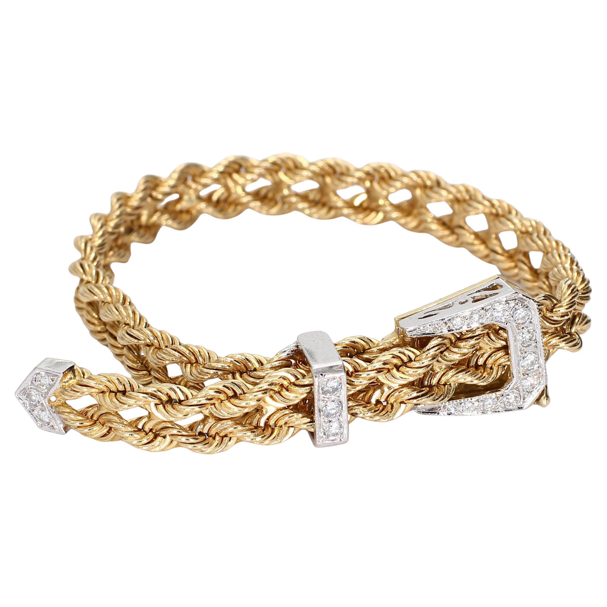Bracciale "Belt Buckle" in oro giallo e bianco 14k con accenti di diamanti