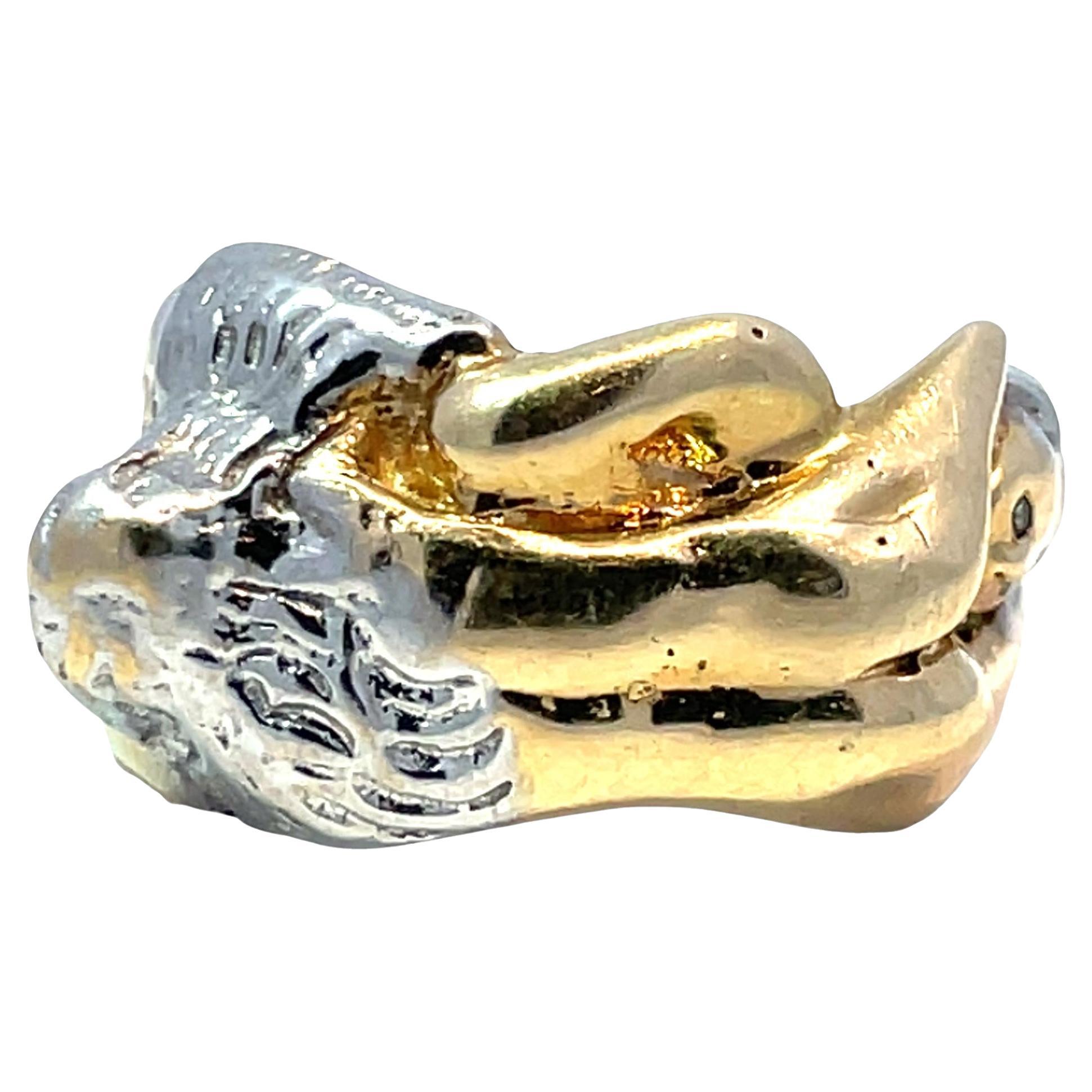 14K Yellow 
White Gold Bold Sculptural Ring For Sale