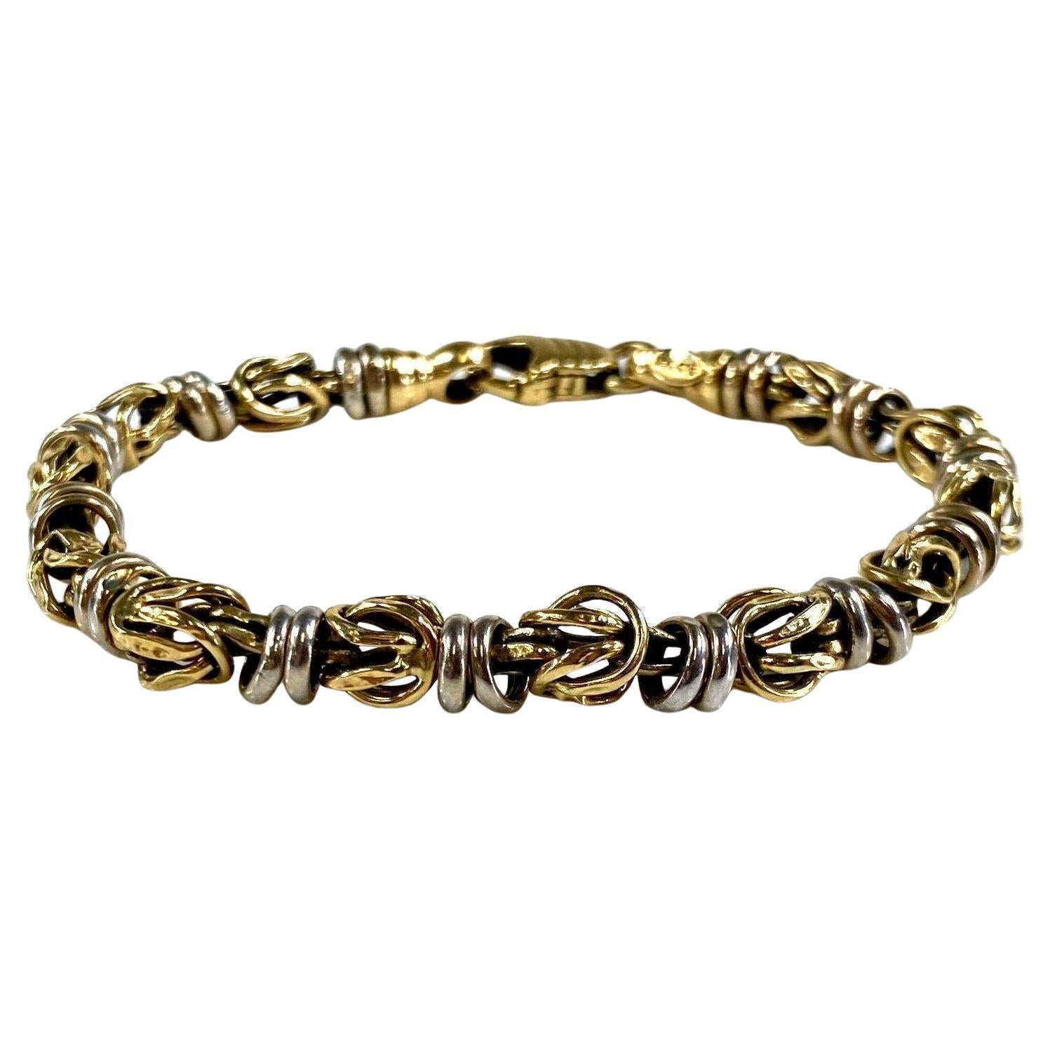 Bracelet de chaîne byzantine en or jaune et blanc 14K 7,5 pouces 11,09 grammes en vente