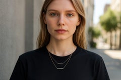 14K Yellow White Gold Delicate Diamond Bar Layered Necklace