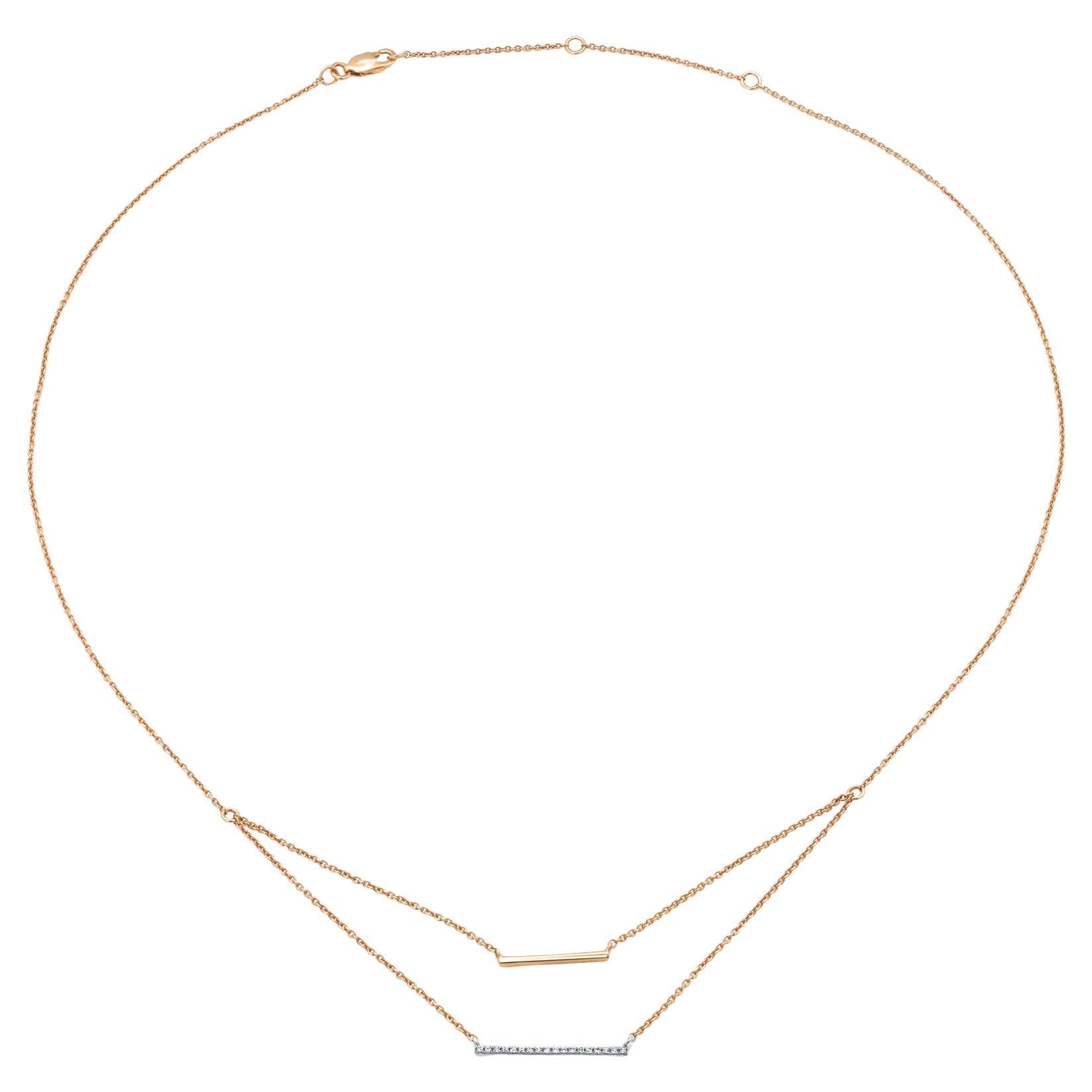 14K Yellow White Gold Delicate Diamond Bar Layered Necklace en venta