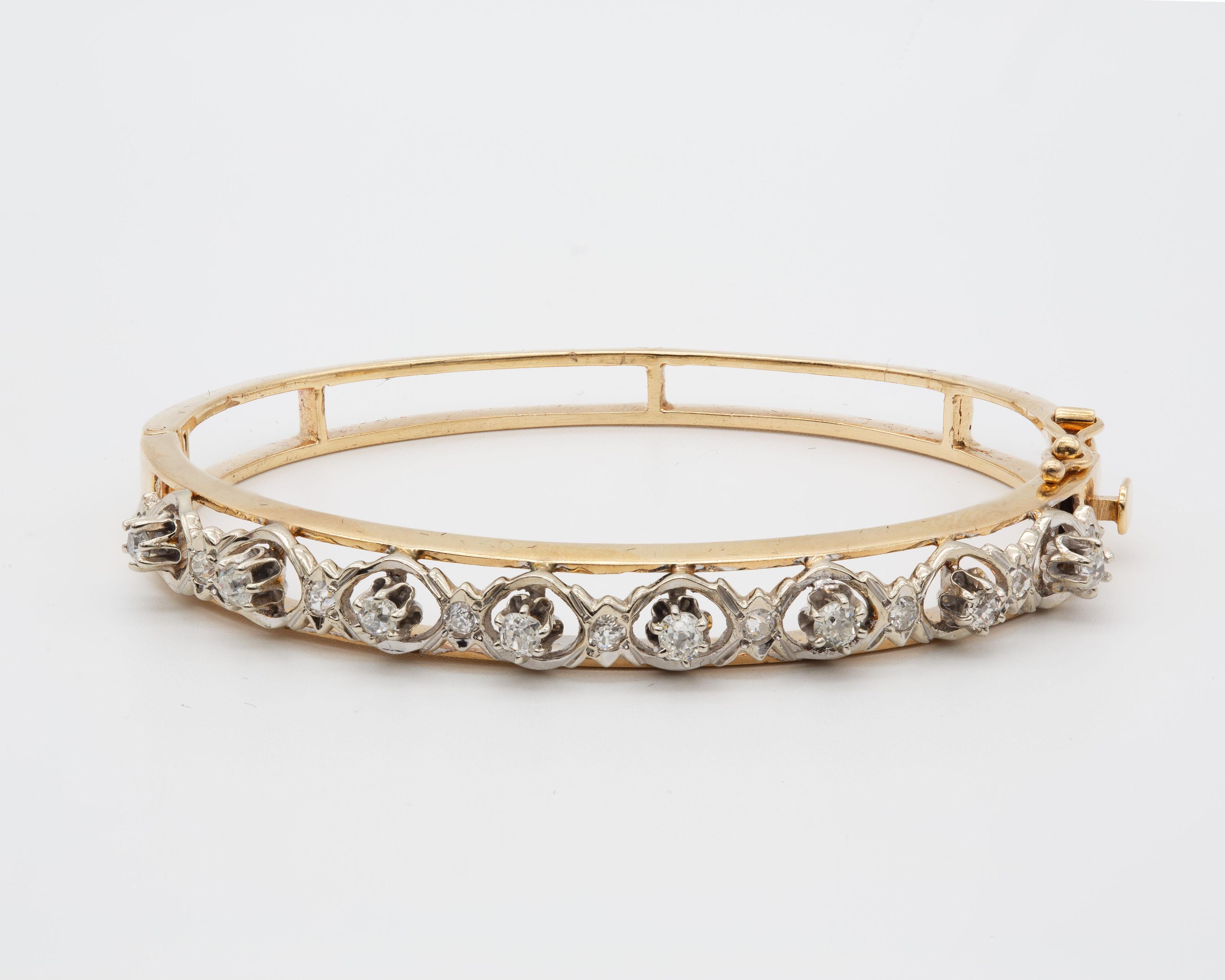 da uomo o donna Bracciale con diamanti in oro giallo e bianco 14k in vendita