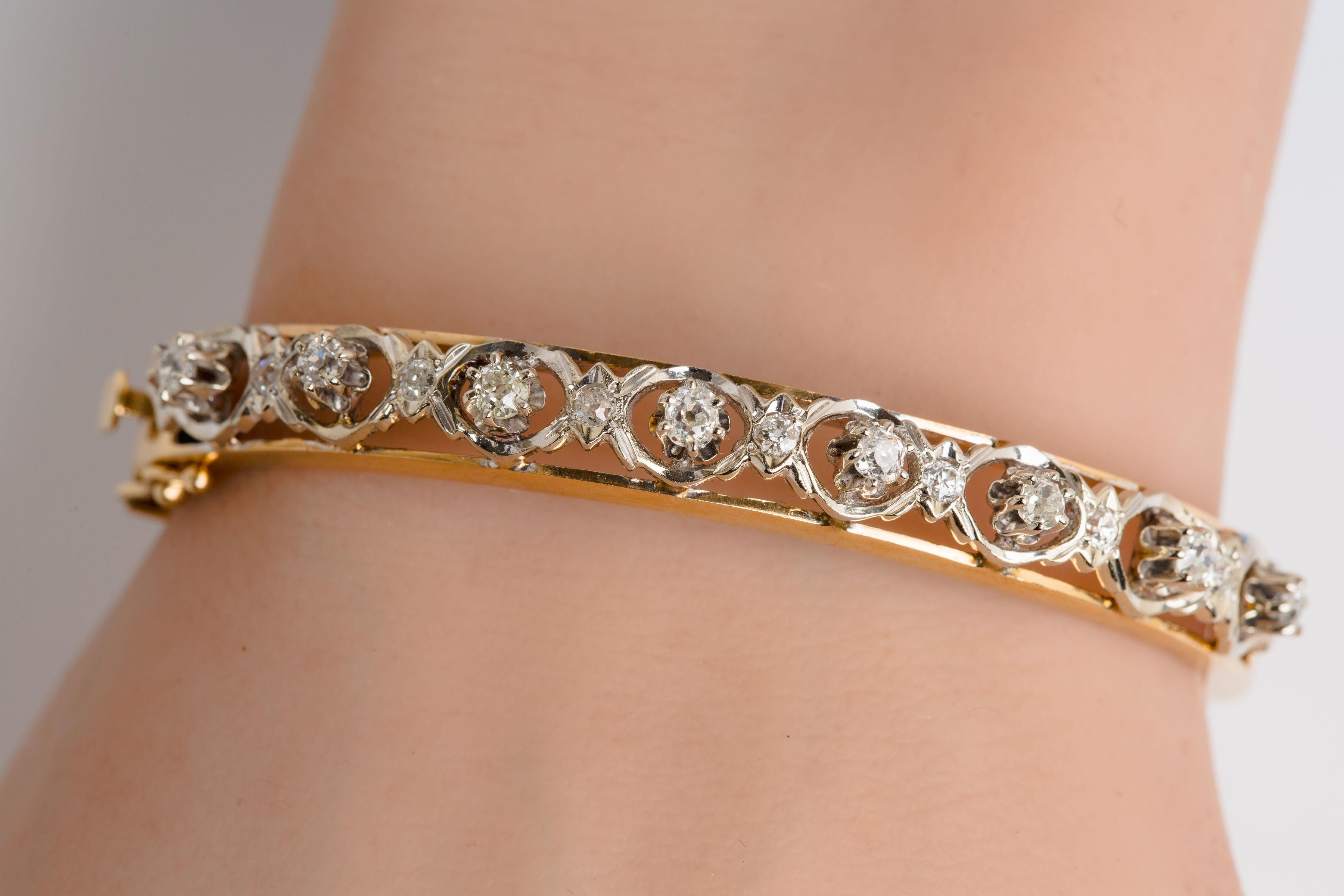 Bracciale con diamanti in oro giallo e bianco 14k in vendita 1