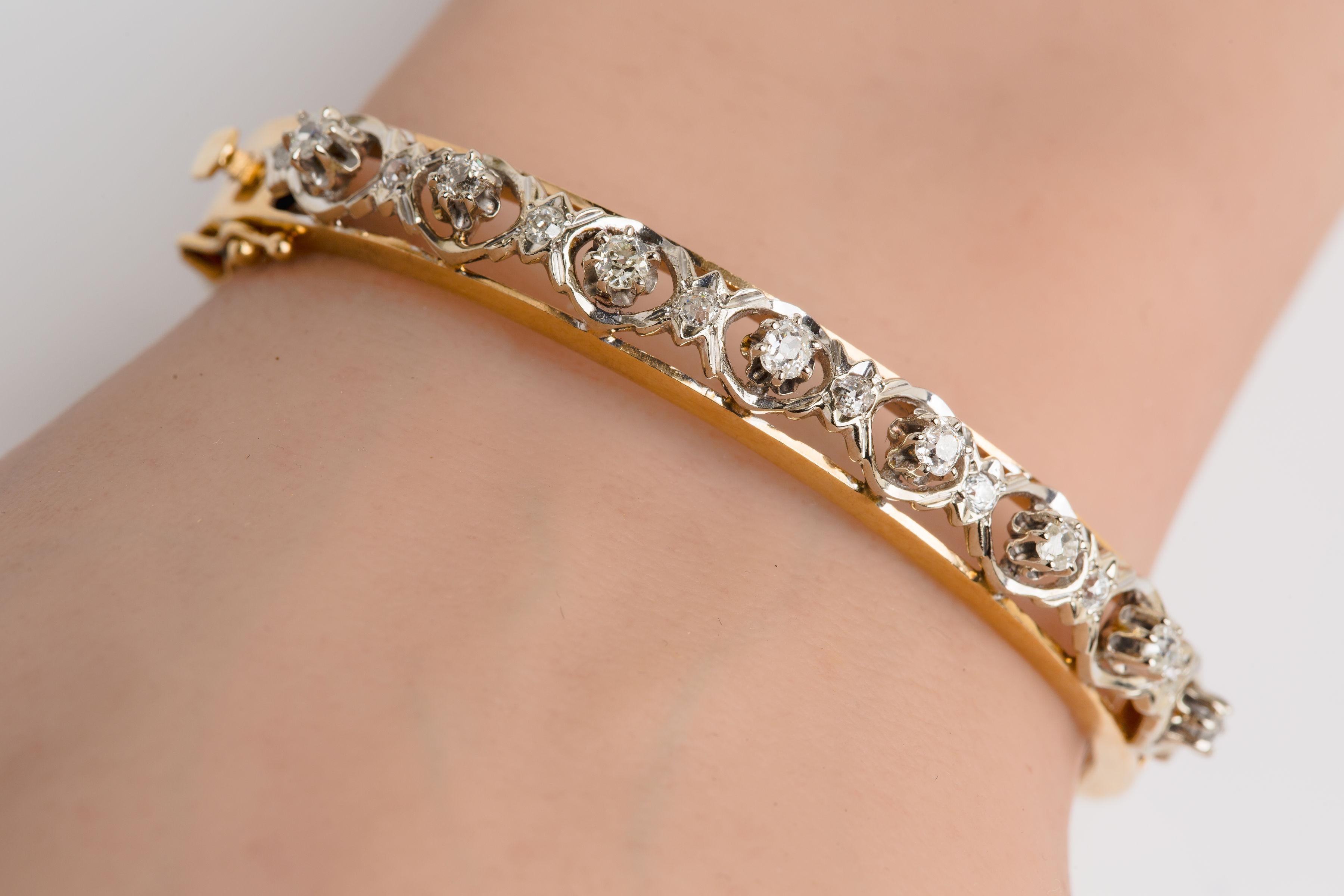 Bracciale con diamanti in oro giallo e bianco 14k in vendita 2