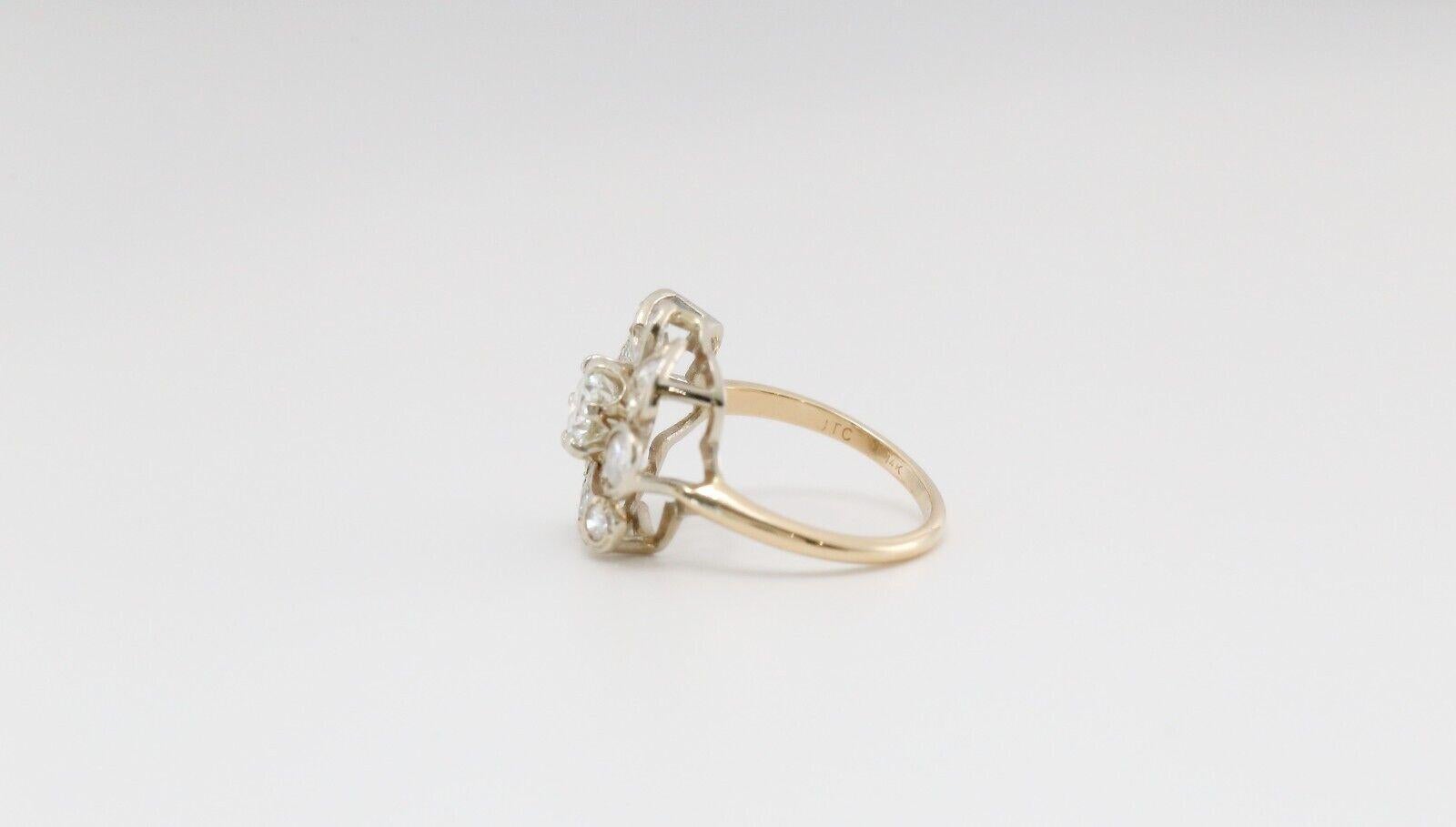 Women's 14k Yellow & White Gold Diamond Cocktail Ring, Size 5.75 - 3.6g For Sale