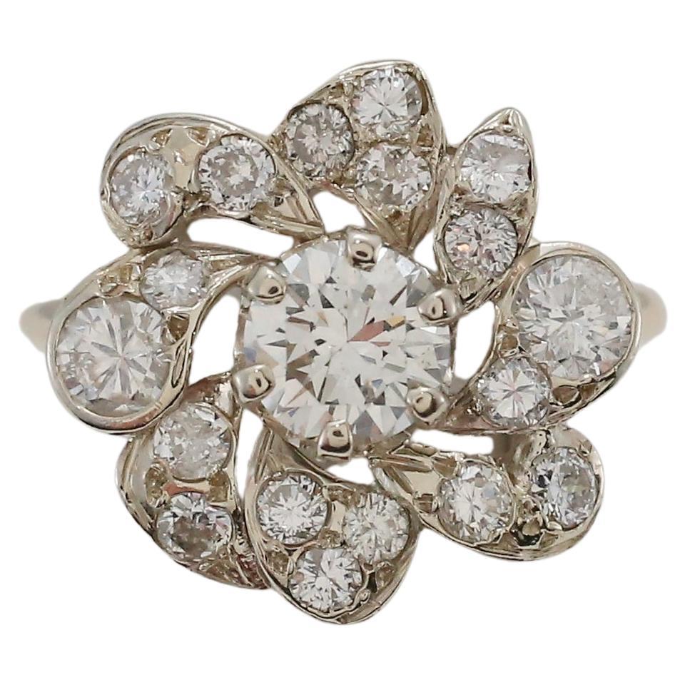 14k Yellow & White Gold Diamond Cocktail Ring, Size 5.75 - 3.6g For Sale