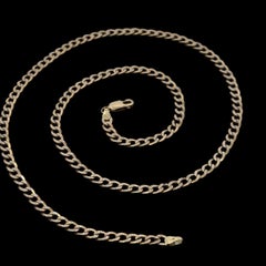 14k Yellow & White Gold Diamond Cut Center Curb Cuban Link Chain 22" Necklace