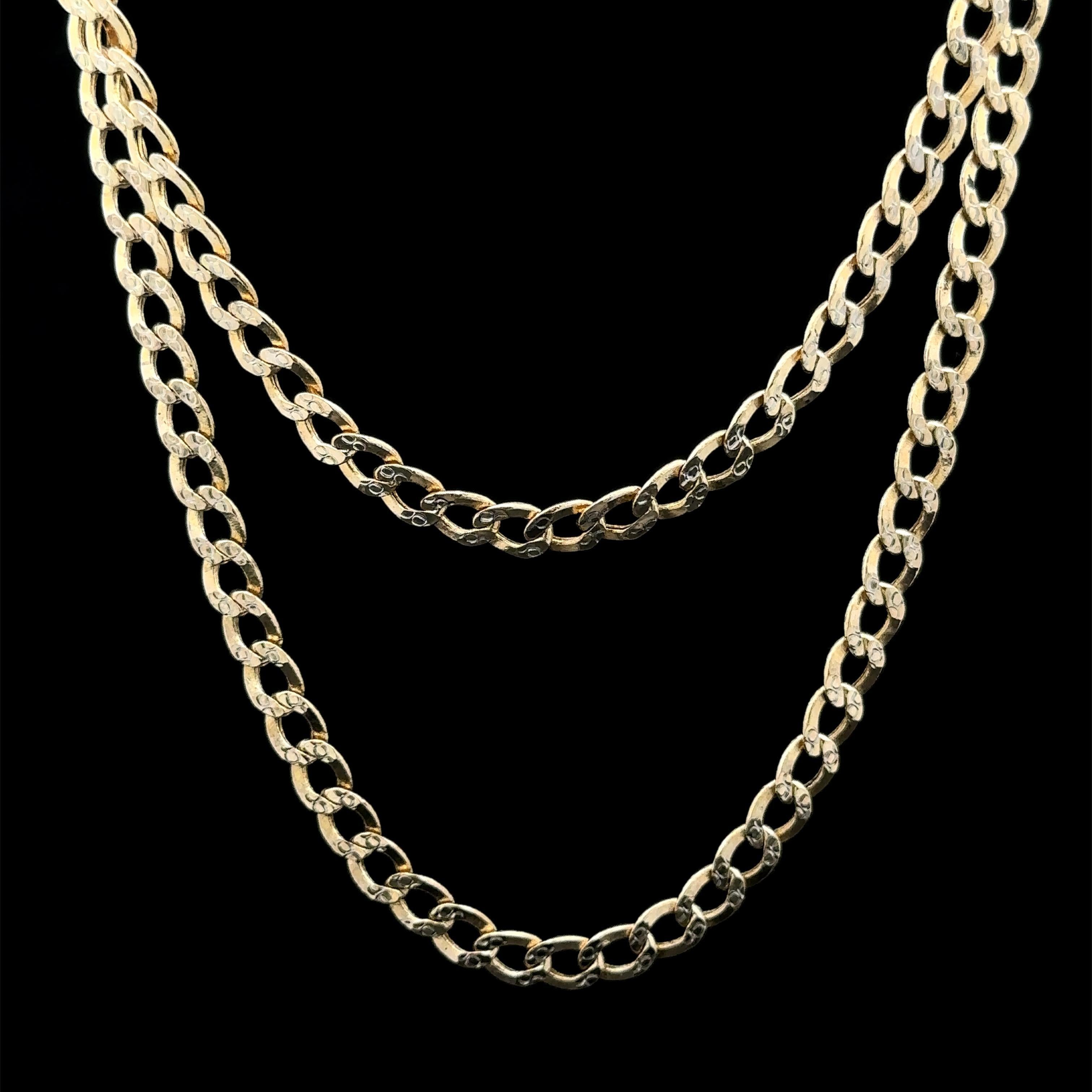 Collier à maillons cubains de 22 pouces en or jaune et blanc 14k avec diamants au centre de la chaîne Bon état - En vente à Montclair, NJ