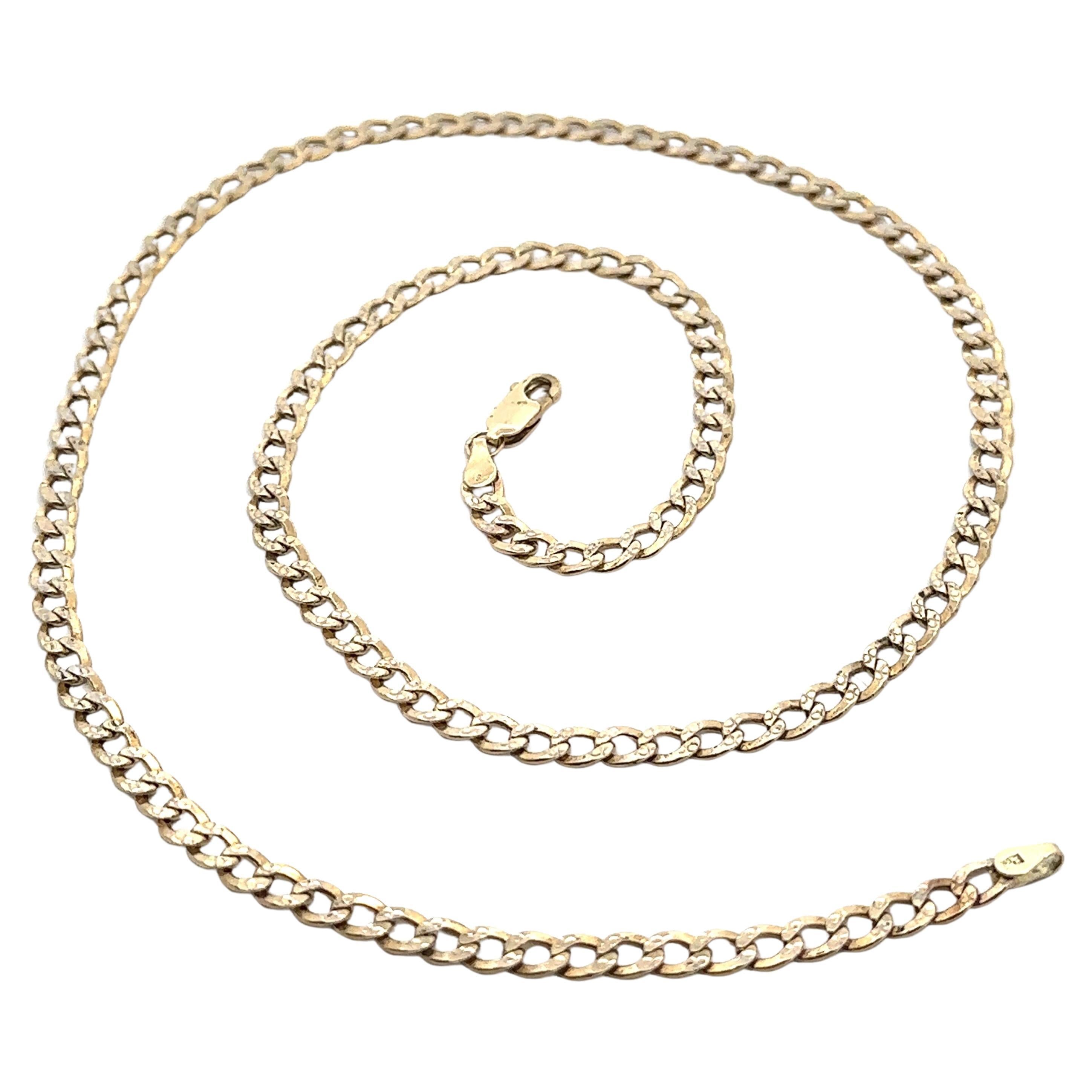 14k Gelb & Weißgold Diamond Cut Center Curb Cuban Link Kette 22" Halskette