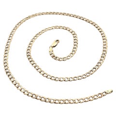 14k Yellow & White Gold Diamond Cut Center Curb Cuban Link Chain 22" Necklace