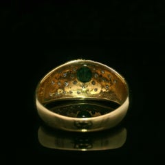 14k Yellow & White Gold Diamond Emerald Spiral Top Bombe Band Ring