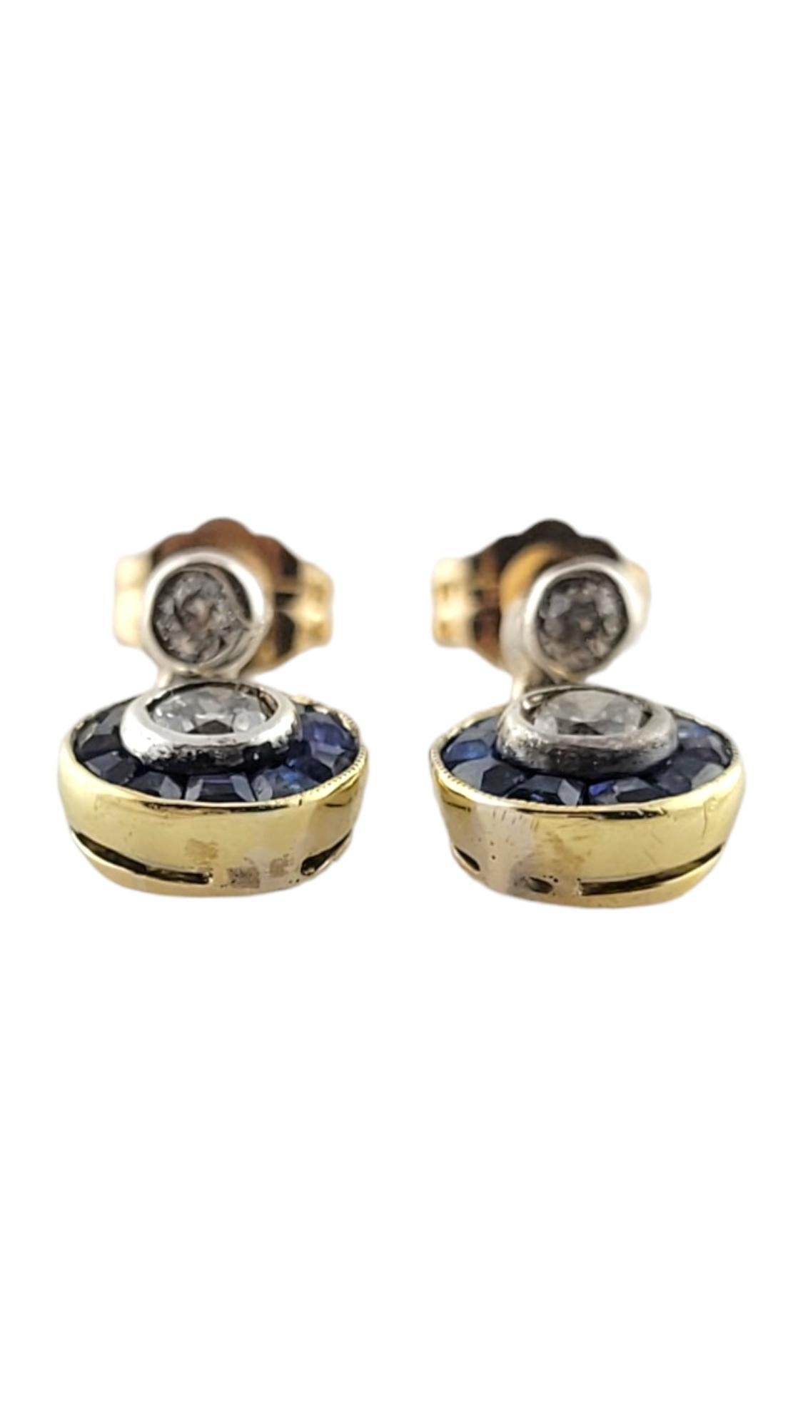 14K Yellow/White Gold Diamond & Natural Blue Sapphire Drop Dangle Earrings#18086 In Good Condition For Sale In Washington Depot, CT
