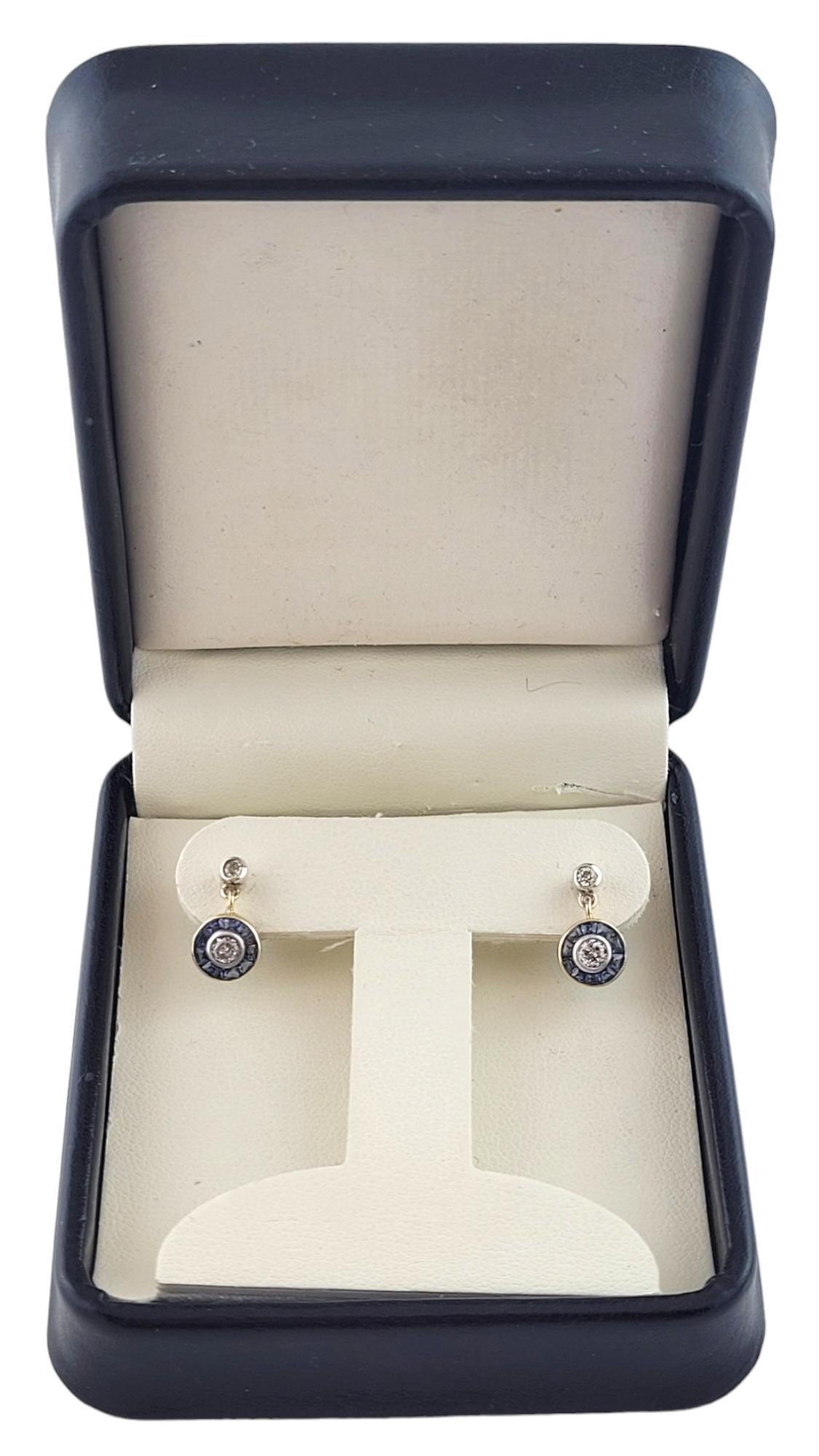14K Yellow/White Gold Diamond & Natural Blue Sapphire Drop Dangle Earrings#18086 For Sale 2
