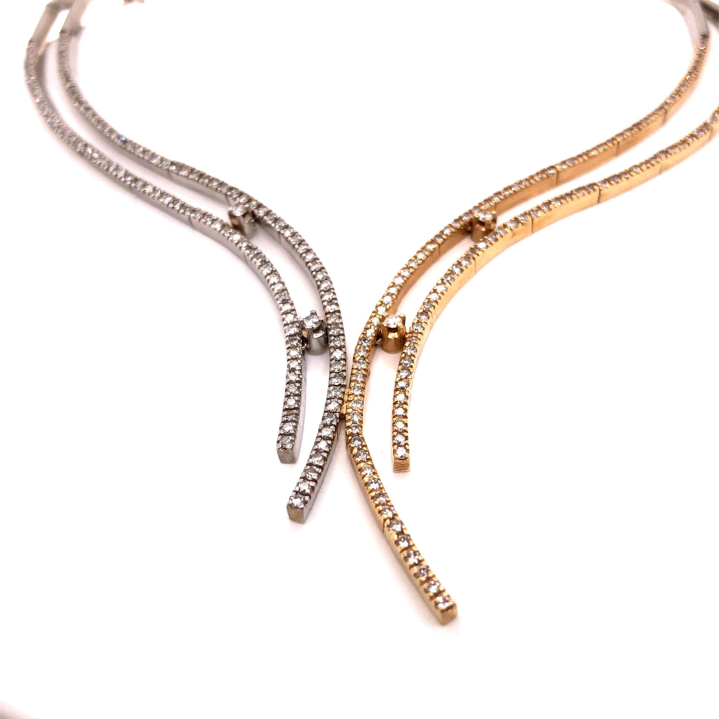 Round Cut 14 Karat Yellow and White Gold Diamond Necklace For Sale