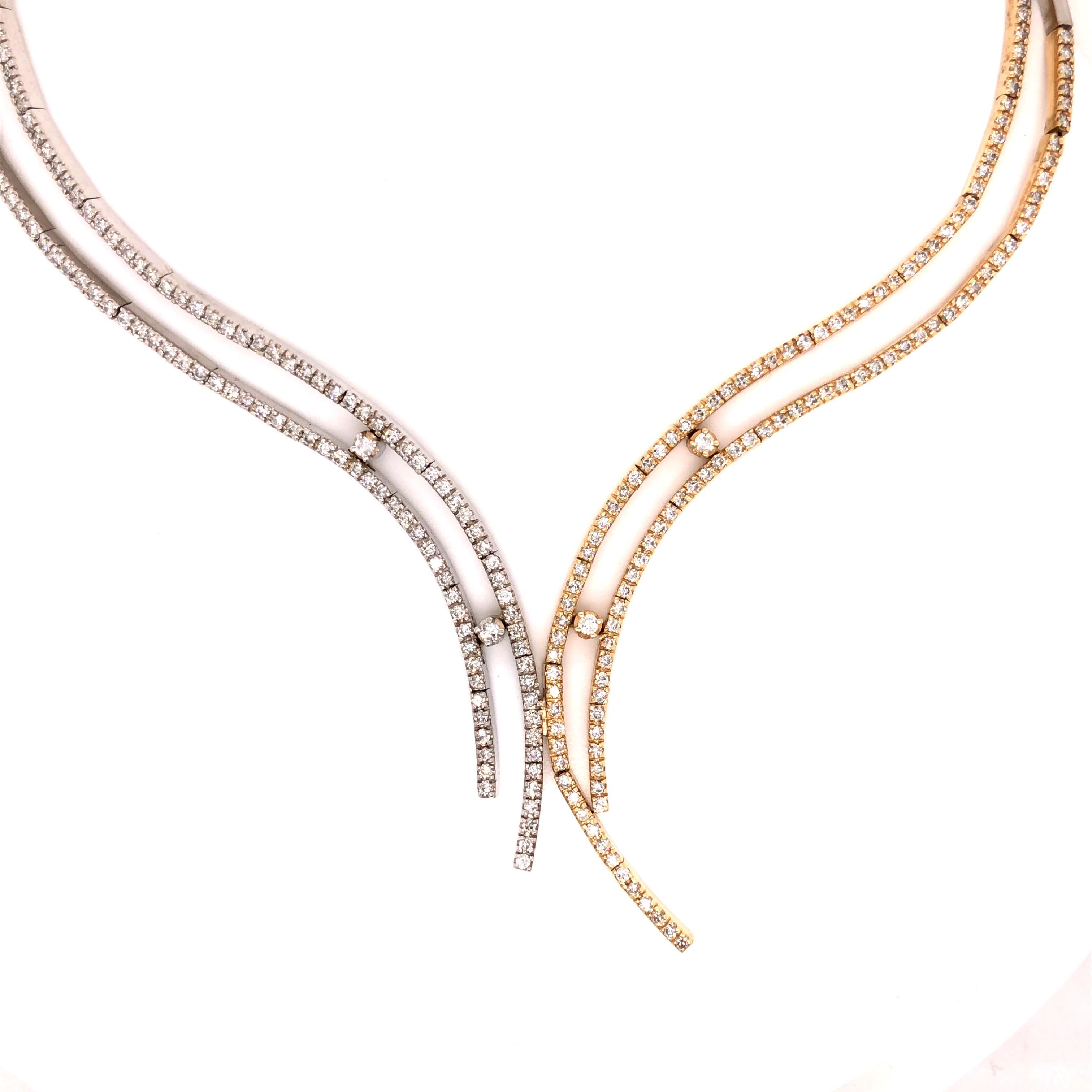 14 Karat Yellow and White Gold Diamond Necklace In New Condition For Sale In New York, NY