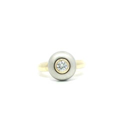 14k Yellow & White Gold Diamond Solitaire Puffed Donut Bezel Matte Ring