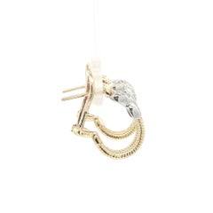 14k Yellow & White Gold Diamond "X" Shape Twisted Cable Cuff Hoop Omega Earrings