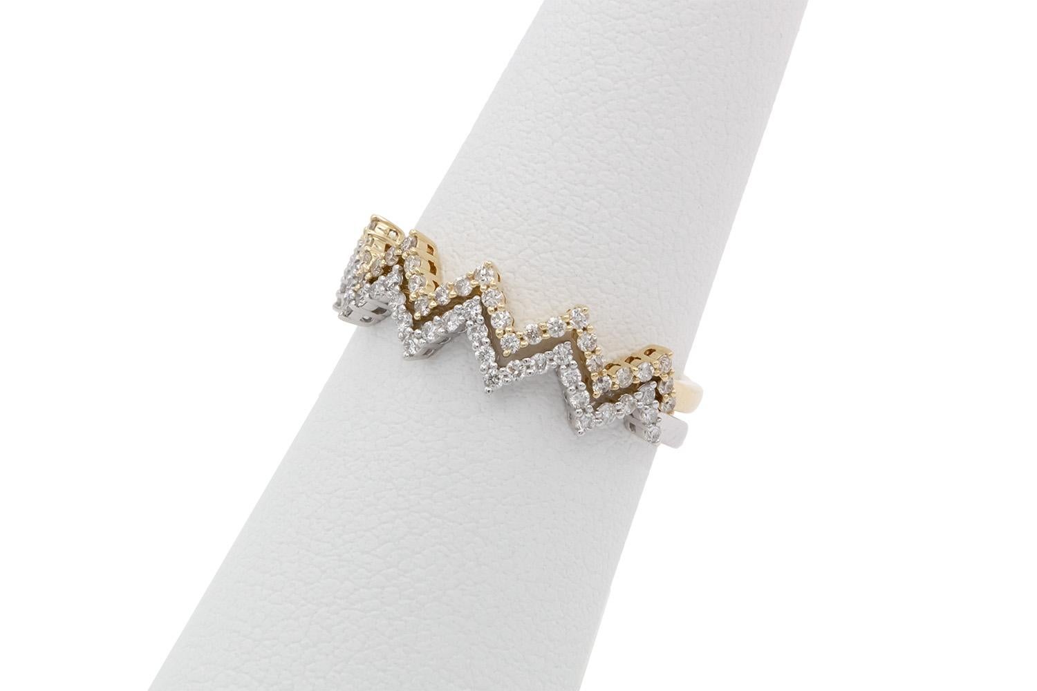 14k Yellow & White Gold Diamond Zig Zag Stacking Fashion Rings For Sale 6