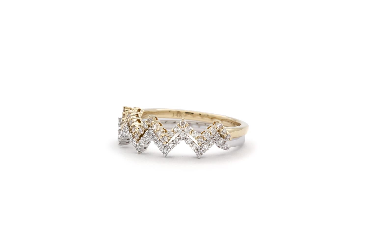 Brilliant Cut 14k Yellow & White Gold Diamond Zig Zag Stacking Fashion Rings For Sale