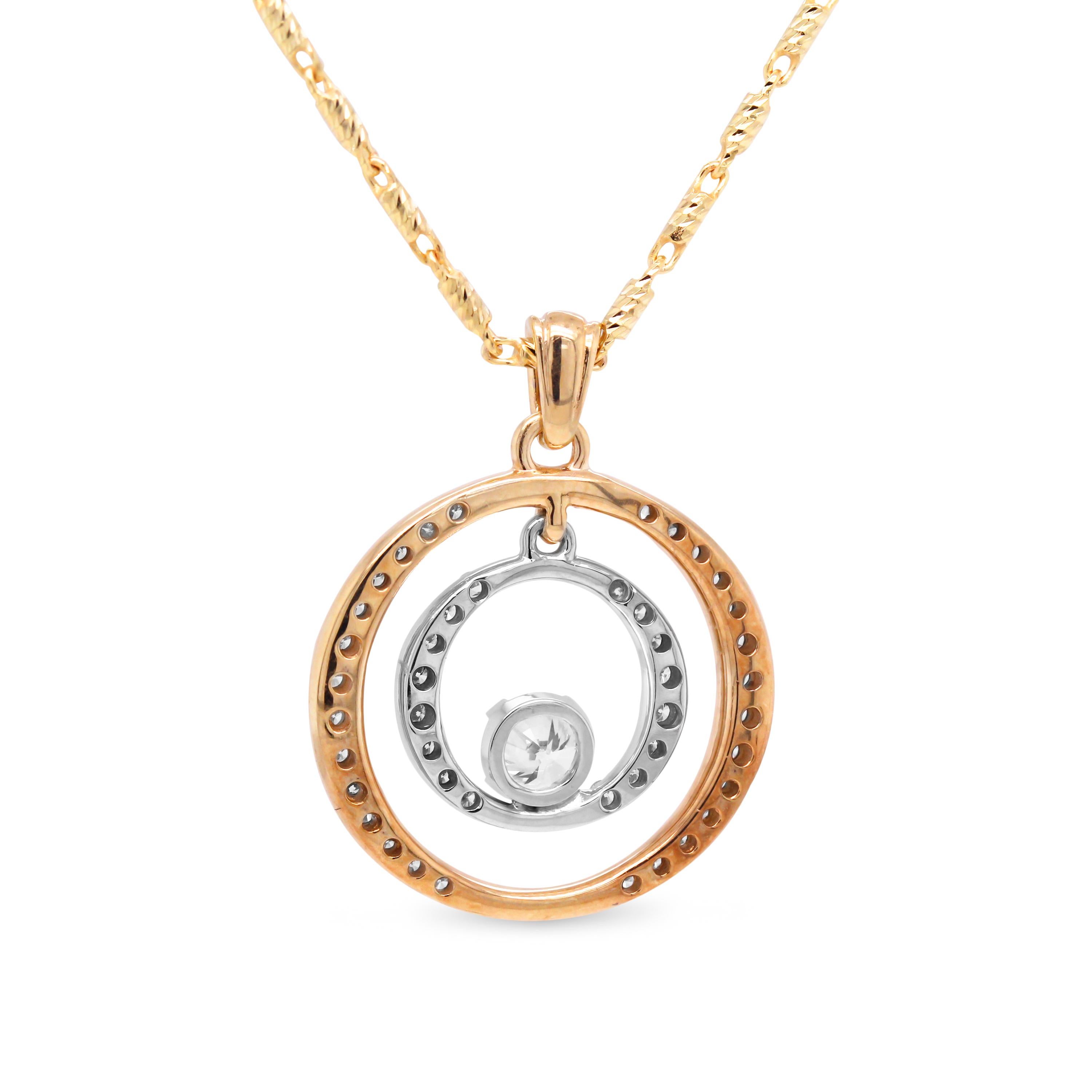 Modern 14K Yellow White Gold Diamonds 0.40 Carat Center Circle Pendant Chain Necklace