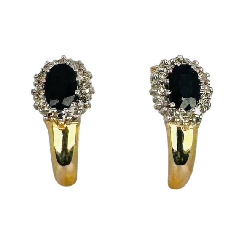 Orecchini in oro giallo bianco 14k con zaffiro 1,40 carati e diamanti 0,24 carati in vendita