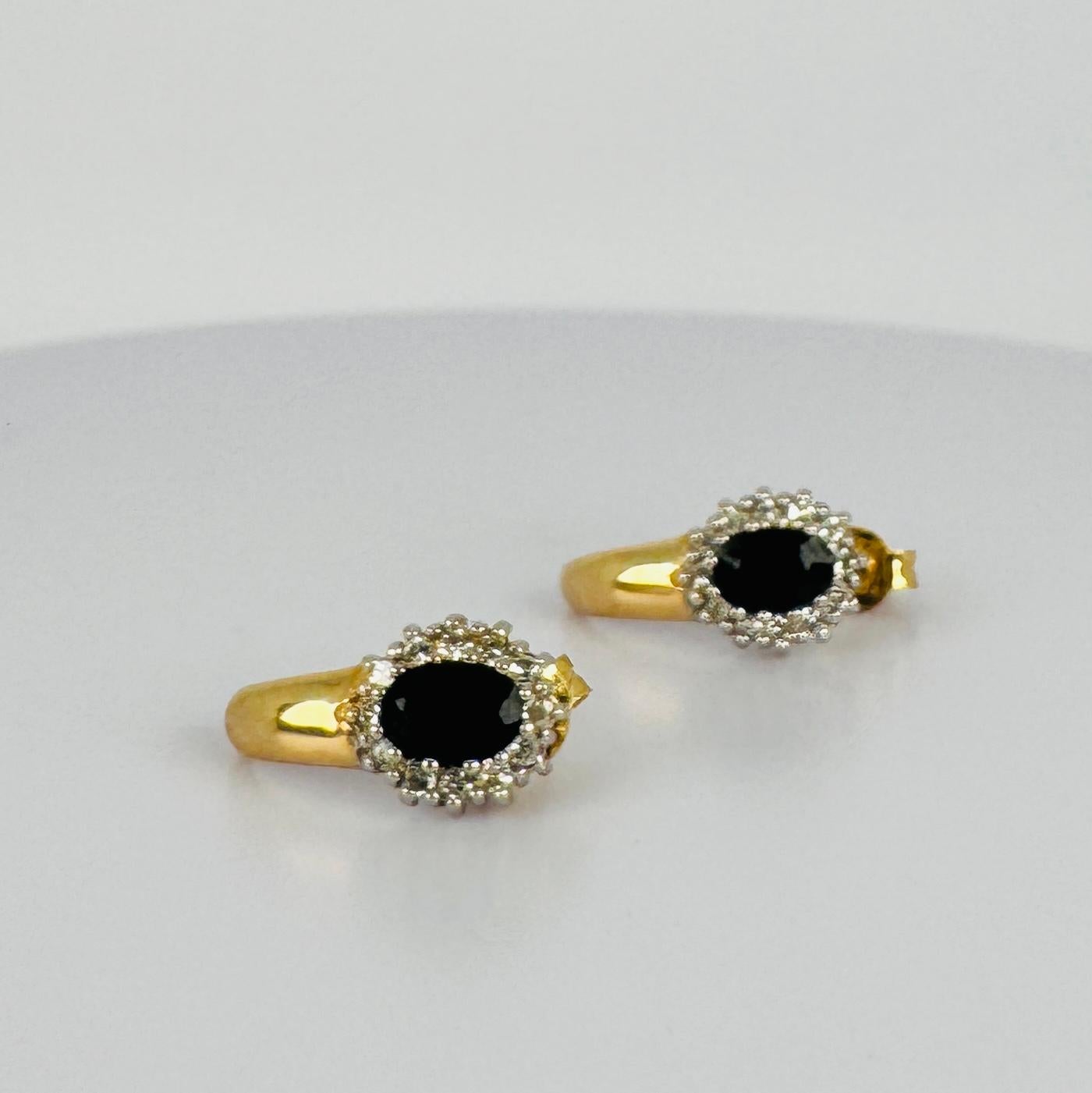 Orecchini in oro giallo bianco 14k con zaffiro 1,40 carati e diamanti 0,24 carati in vendita 1