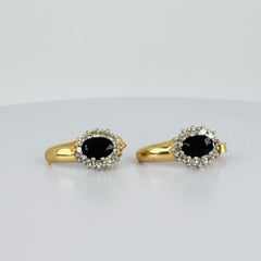 14k yellow white gold earrings with sapphire 1.40 carat & diamonds 0.24 carat