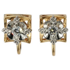14k Yellow 
White Gold Floral Stud Earrings with 0.15ct Diamonds