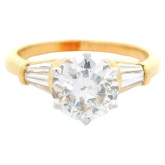 14k Yellow White Gold Gia 1.56ctw Round Baguette Diamond Classic Engagement Ring